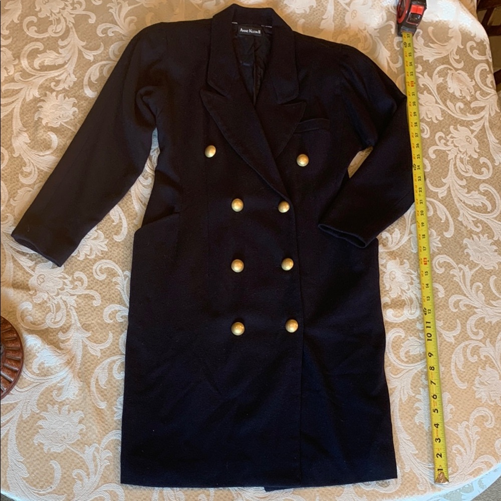 Anne Klein Crape like Navy and Gold Full Length Blazer with Notched Lapel